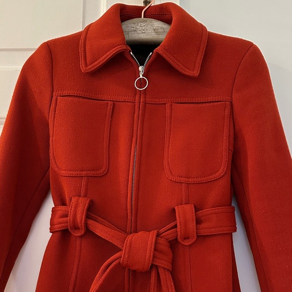 Zara Woman Elegant Burnt Orange Retro Long Sleeve Coat With Tie - Picture 4 of 17